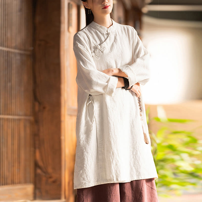 Vintage Cotton Linen Blouse Women Long Sleeve Shirt Chinese Hanfu Top