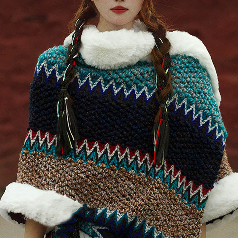 Tactile Striped Knitted Travel Meditation Tibetan Shawl
