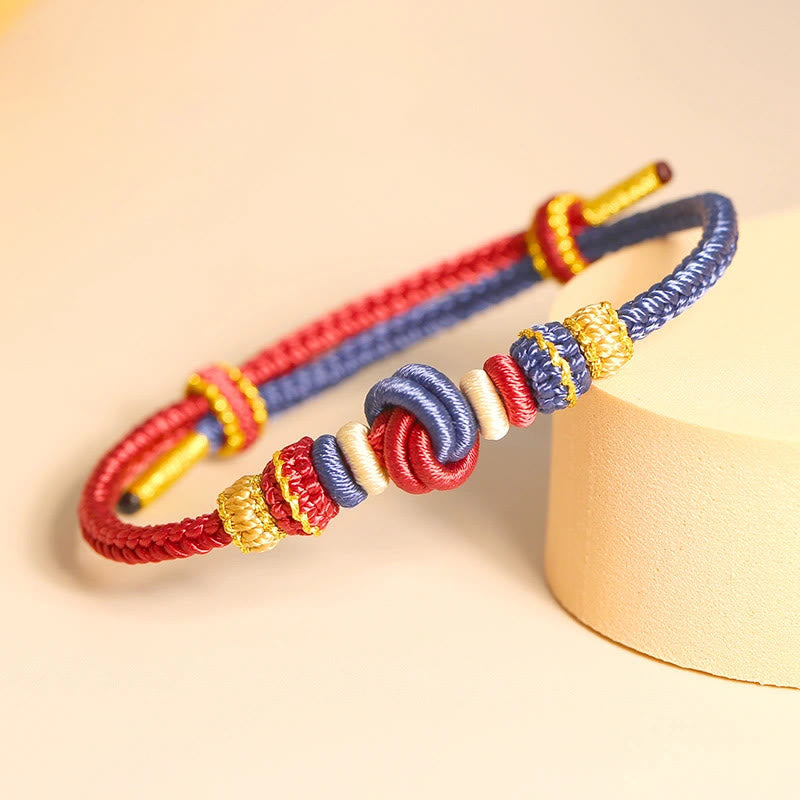 Two-Color Rope Handcrafted Eight Thread Peace Knot Luck Connection Bracelet