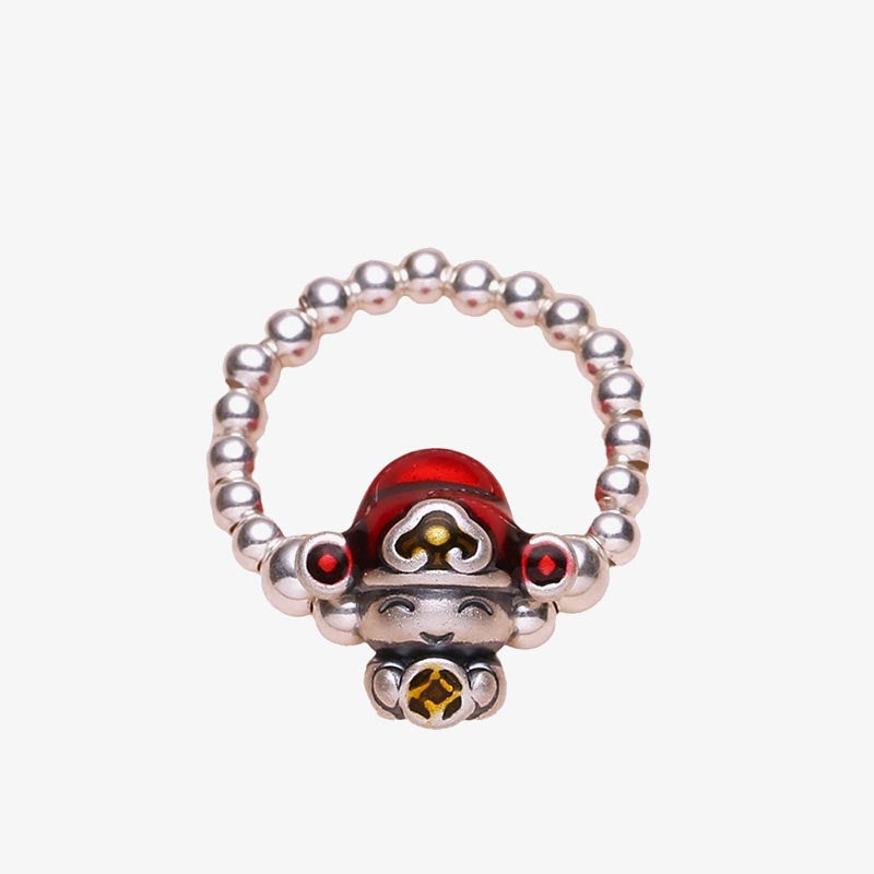 Mixed-Metal 925 Sterling Silver & Copper God of Wealth Chinese Coin Ring