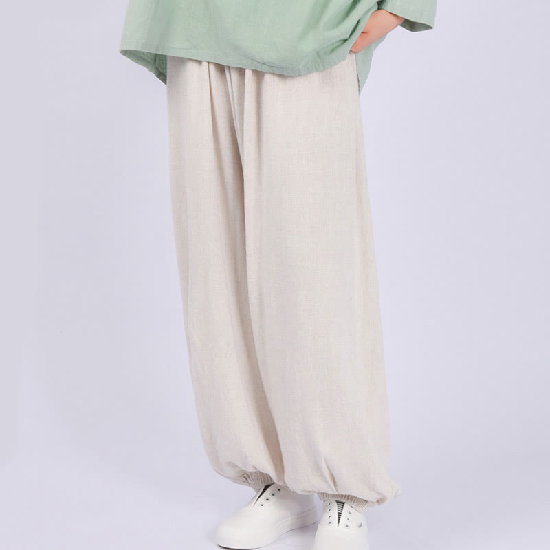 Tactile Breathable Linen Harem Pants for Mindful Meditation and Yoga