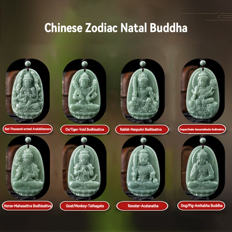 Chinese Zodiac Natal Buddha Natural Jade Wealth Prosperity Necklace Pendant (Extra 30% Off | USE CODE: FS30)