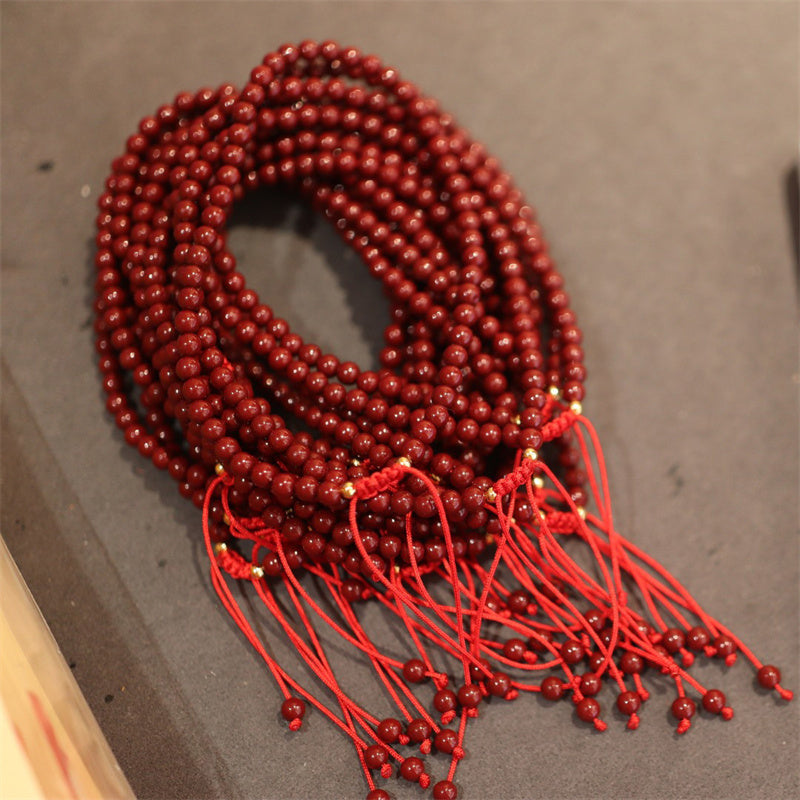 Hand-Braided Red String and Natural Cinnabar Adjustable Bracelet Anklet