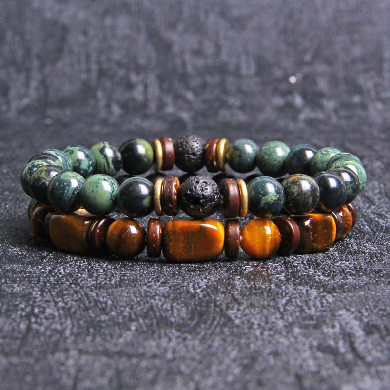 2PCS Healing Crystal Emperor Stone Tiger Eye Bead Bracelet