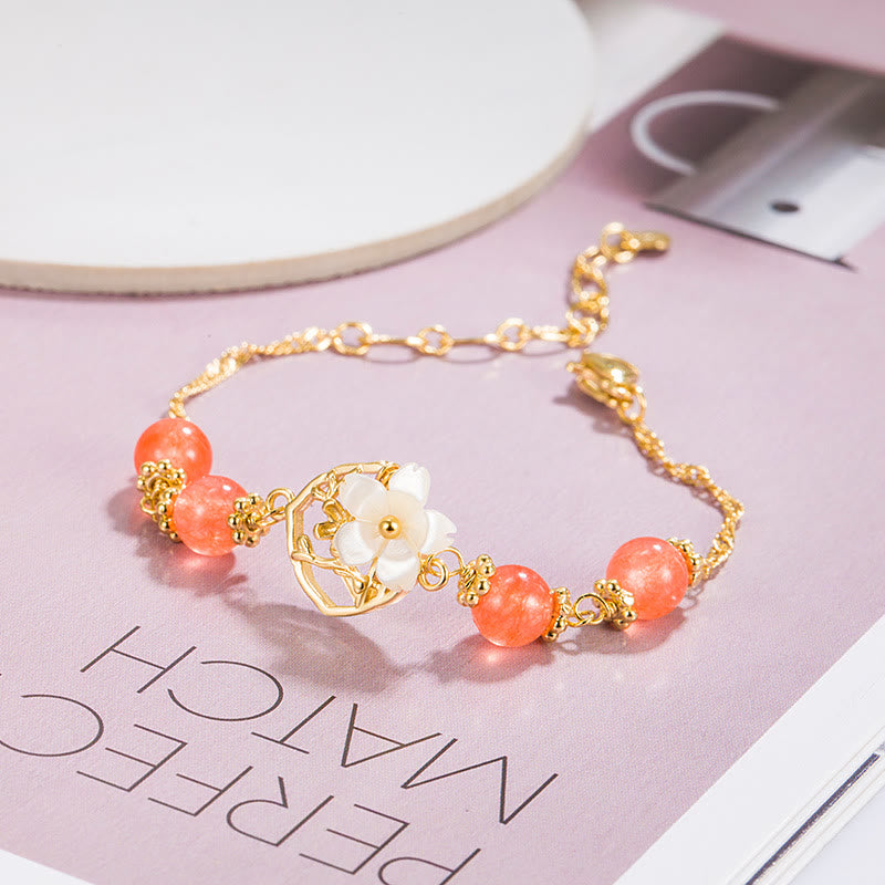 Red Agate and Tridacna Stone Flower Copper Detail Bracelet