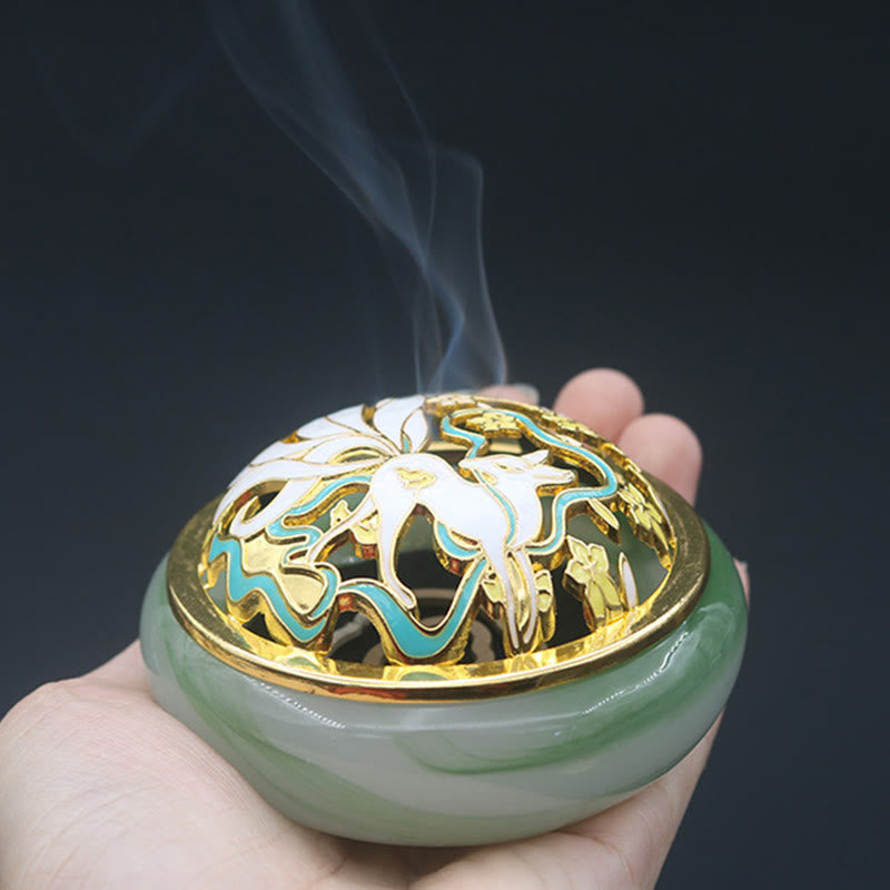Handcrafted Liuli Crystal Nine-Tailed Fox Meditation Incense Burner
