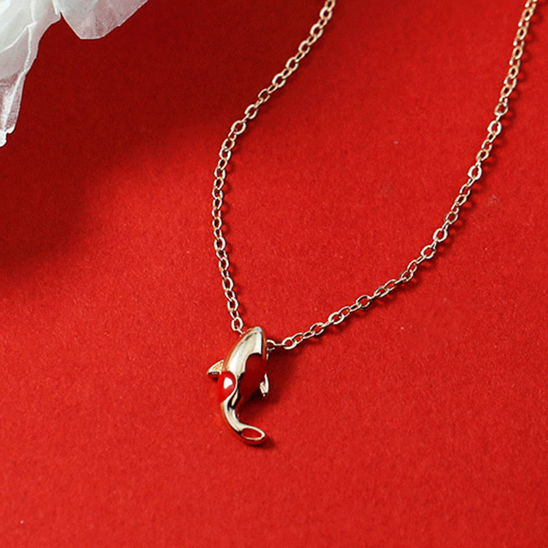 Copper Koi Fish Wealth Necklace Pendant Red Rope Bracelet Earrings Set