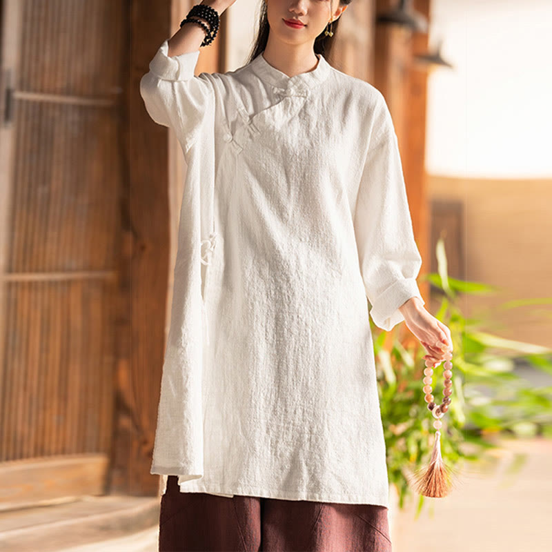 Vintage Cotton Linen Blouse Women Long Sleeve Shirt Chinese Hanfu Top