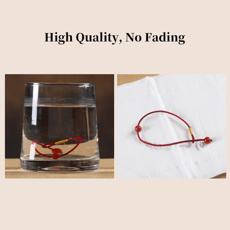 Natural Cinnabar or Red Agate Hand-Woven Red String Bracelet