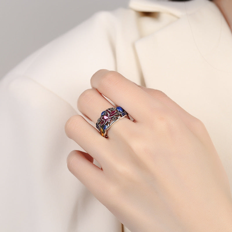 Koi Fish Lotus Flower Leaf Design Luck Wealth Ring