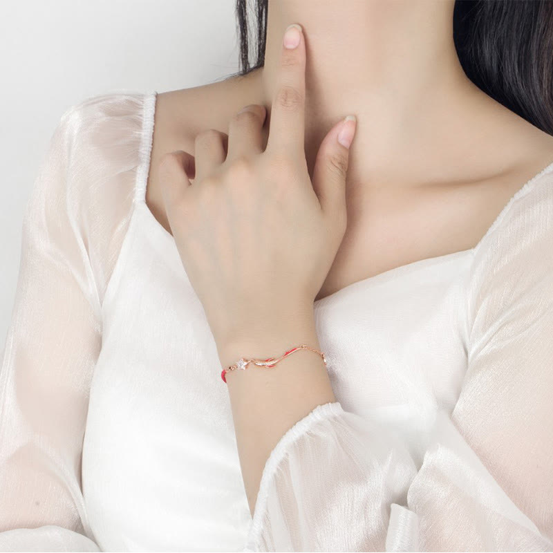 925 Sterling Silver Luck Koi Fish Lotus Star Braided Red String Bracelet