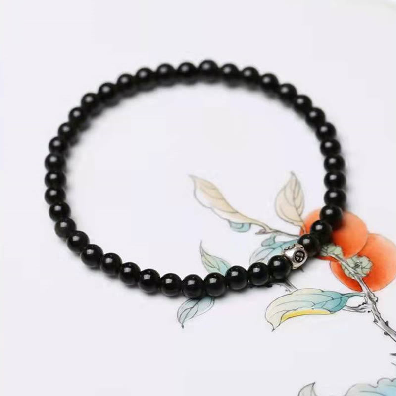 Minimalist Natural Black Obsidian and Smoky Quartz Beaded Energy Bracelet