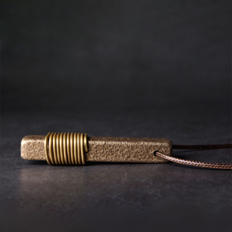 Vintage Textured Design Brass Copper Wealth Necklace Pendant