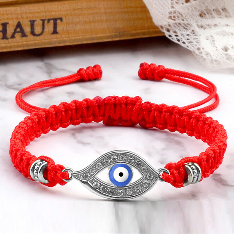 Handmade Evil Eye Red String Braided Bracelet with Gold or Silver Border