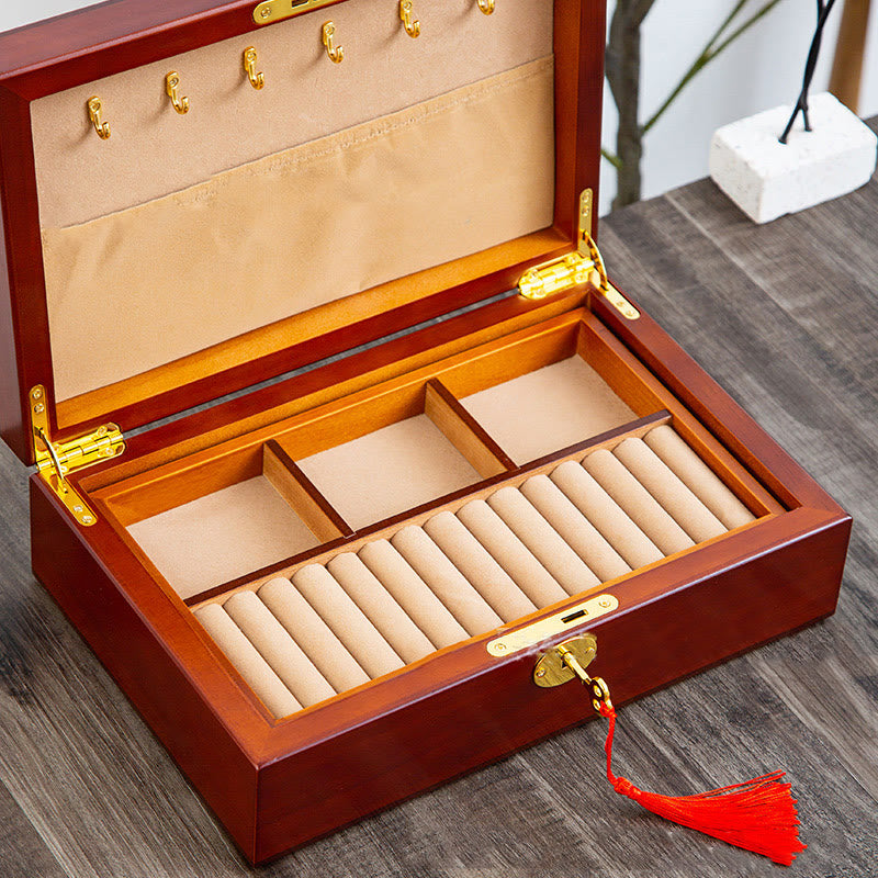 Vintage Wooden Jewelry Box Two-Layer Solid Wood Jewelry Storage Box