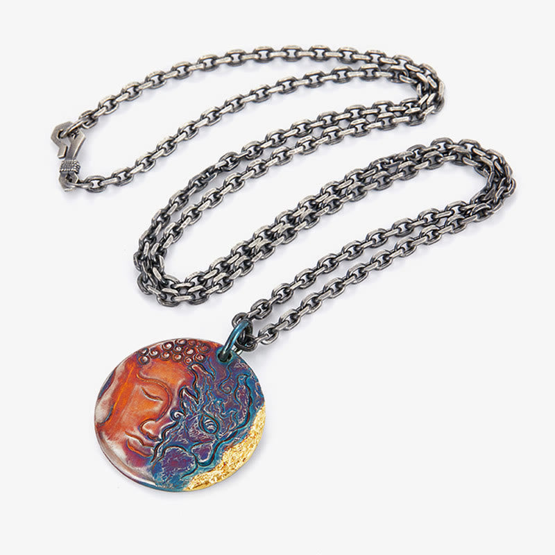 999 Sterling Silver & 24K Gold Half Demon Half Buddha Compassion Pendant Necklace