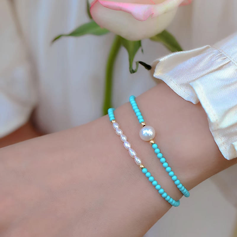 Turquoise Red Agate Pearl Small Beaded Protection Bracelet