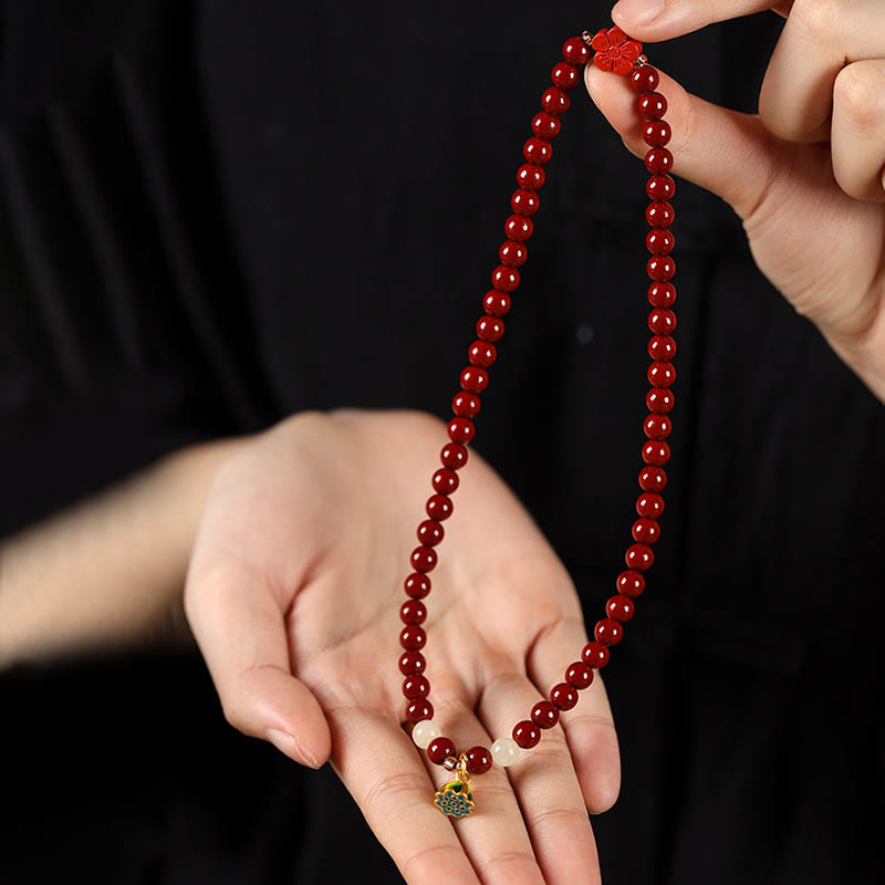 Agate and Cinnabar Lotus Charm Double Wrap Blessing Bracelet