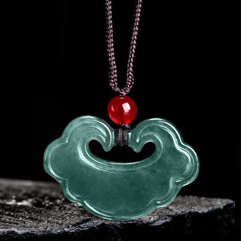 Natural Green Jade Chinese Lock Charm Luck Necklace Pendant