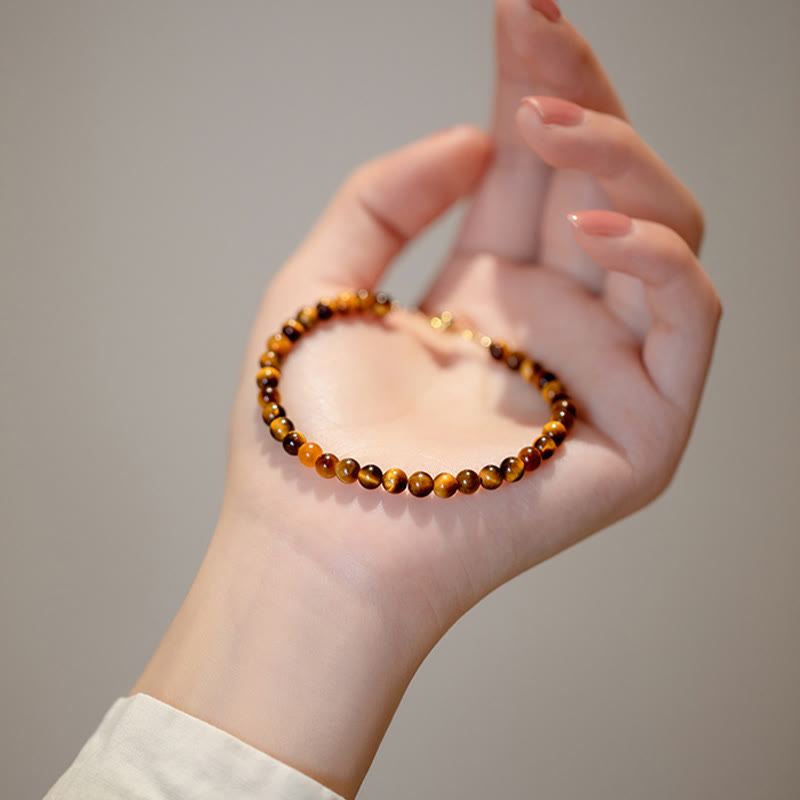 14K Gold Plated Natural Tiger Eye Stone Courage Protection Bracelet