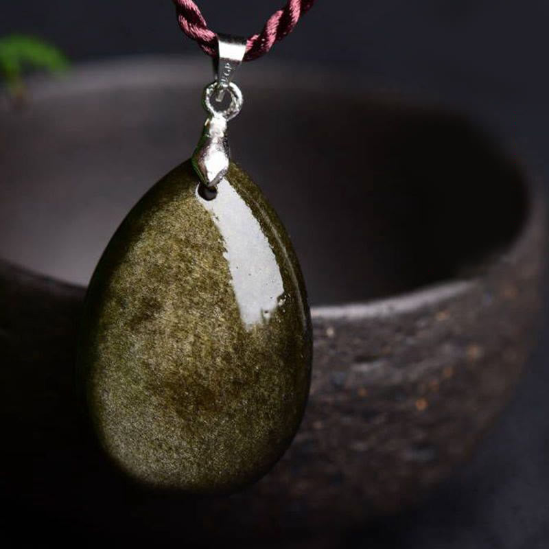 Gold Sheen Obsidian Black Obsidian Rainbow Obsidian Wealth Water Drop Necklace Pendant