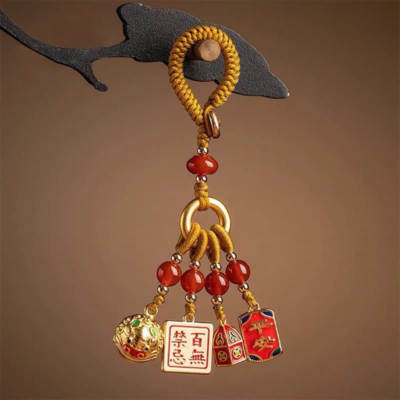 Nothing to Be Superstitious Dancing Lion Copper Wealth Key Chain