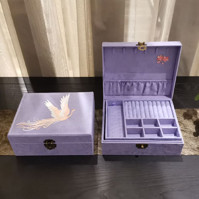 Purple Phoenix Jewelry Box Organizer Two-Layer Jewelry Storage Box Flannel Box