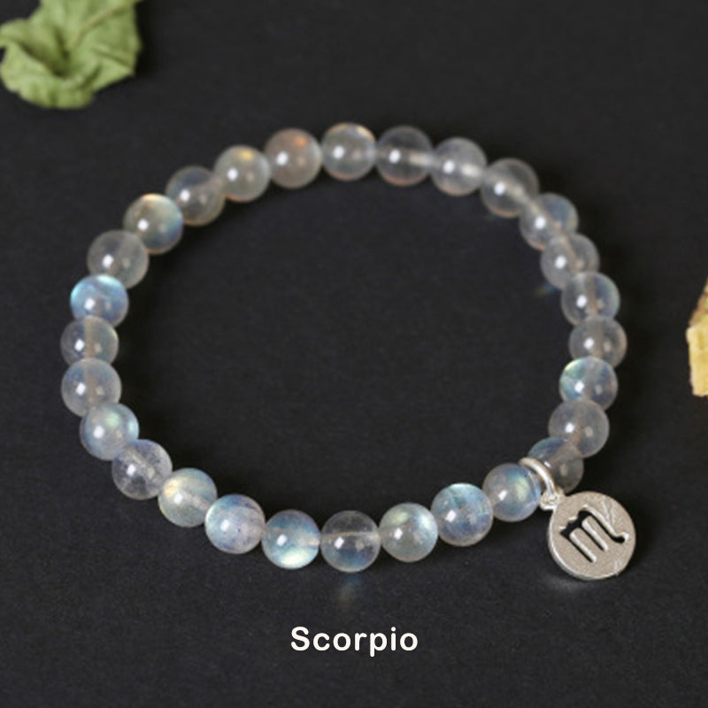 Celestial Moonstone Beaded Bracelet with 12 Zodiac Constellations