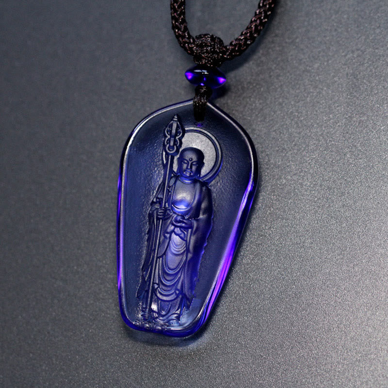 Ksitigarbha Buddha Liuli Crystal Serenity Amulet Necklace Pendant