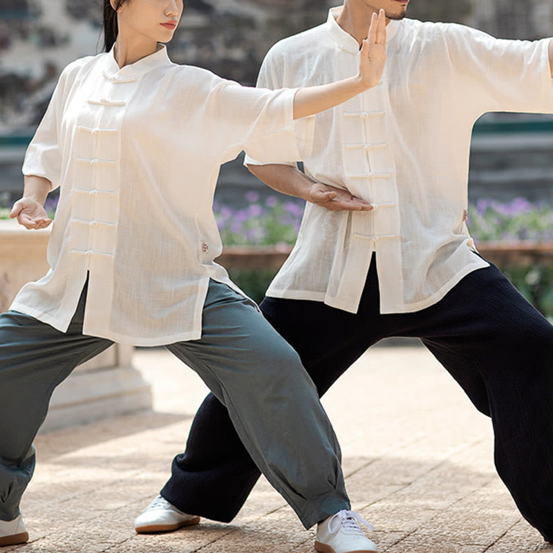 Solid Color Frog-Button Meditation Prayer Spiritual Zen Tai Chi Qigong Practice Unisex Clothing Set