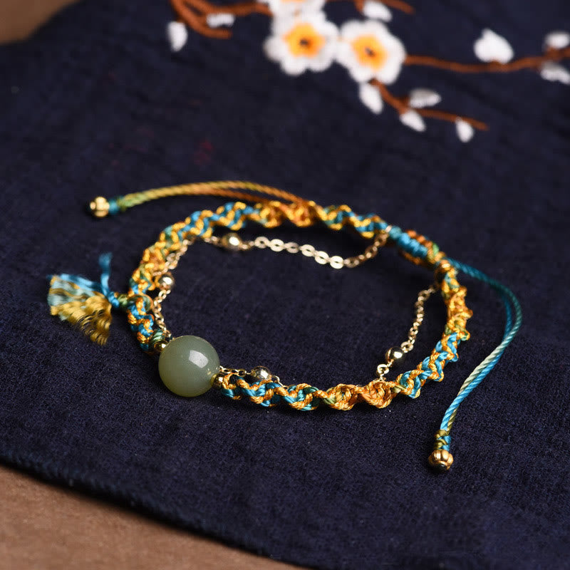 Handmade Colorful Rope & Jade Bead Double Layer Bracelet
