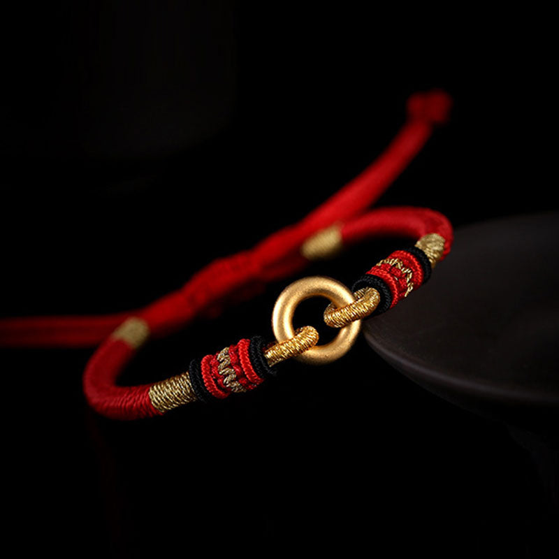 Adjustable Fine Silver & Red String Connection Bracelet for Couples