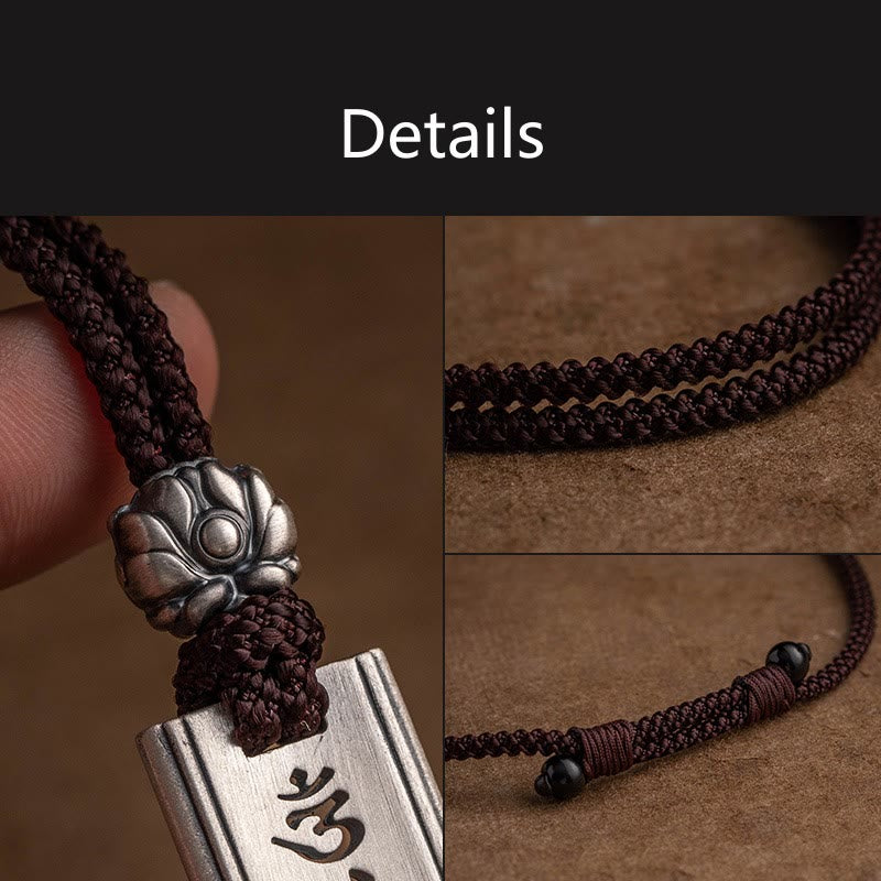 999 Sterling Silver Om Mani Padme Hum Engraved Lotus Wisdom Necklace Pendant