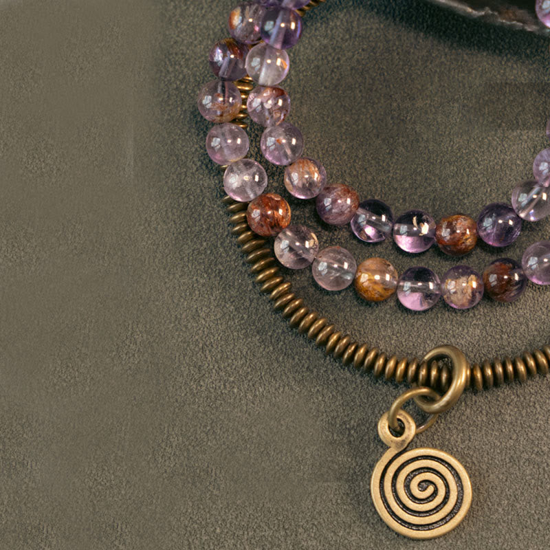 Purple Phantom Red Hematoid Quartz Green Rutilated Quartz Copper Love Forgive Bracelet