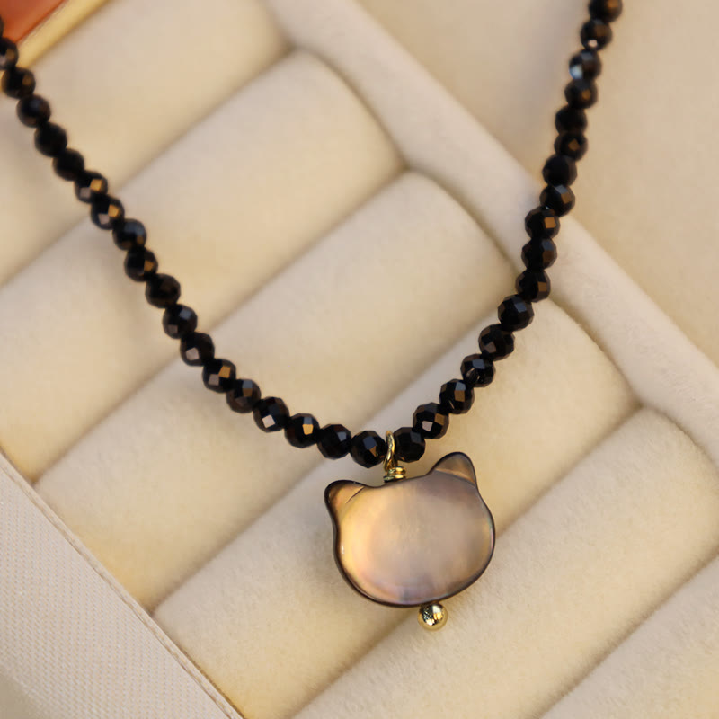 Black Spinel Cute Cat Motivate Choker Necklace