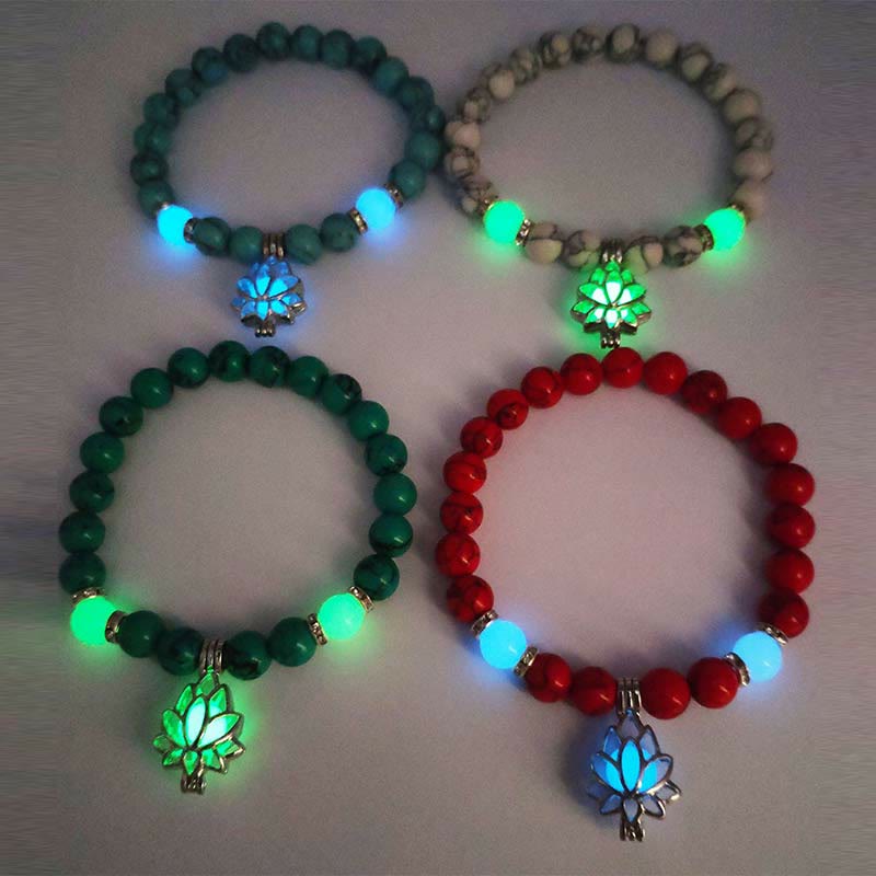 Tibetan Turquoise Glowstone Luminous Bead Lotus Protection Bracelet