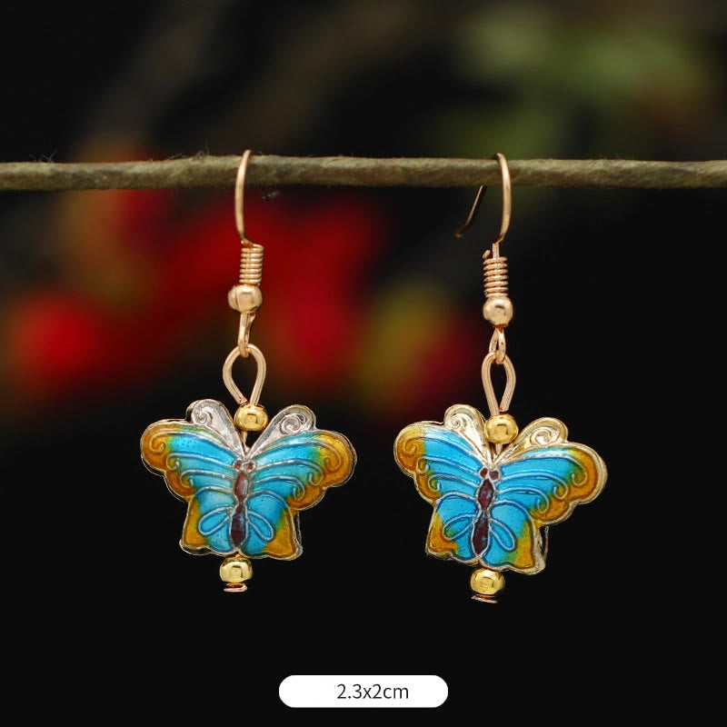 Artistic Copper Alloy Lotus Butterfly and Flower Motif Drop Earrings