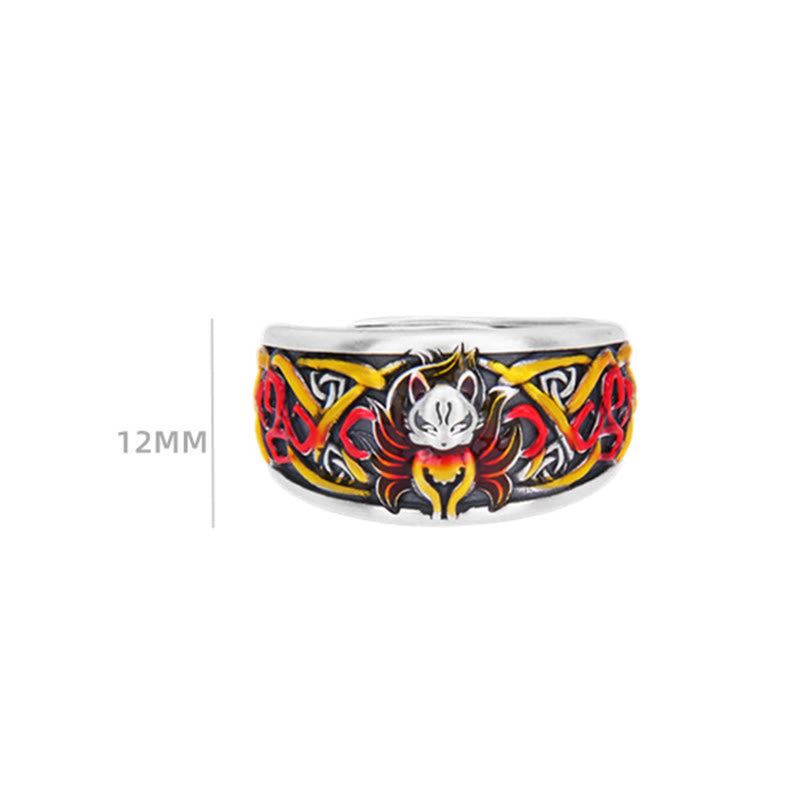Adjustable 999 Sterling Fine Silver Nine-Tailed Fox Ring
