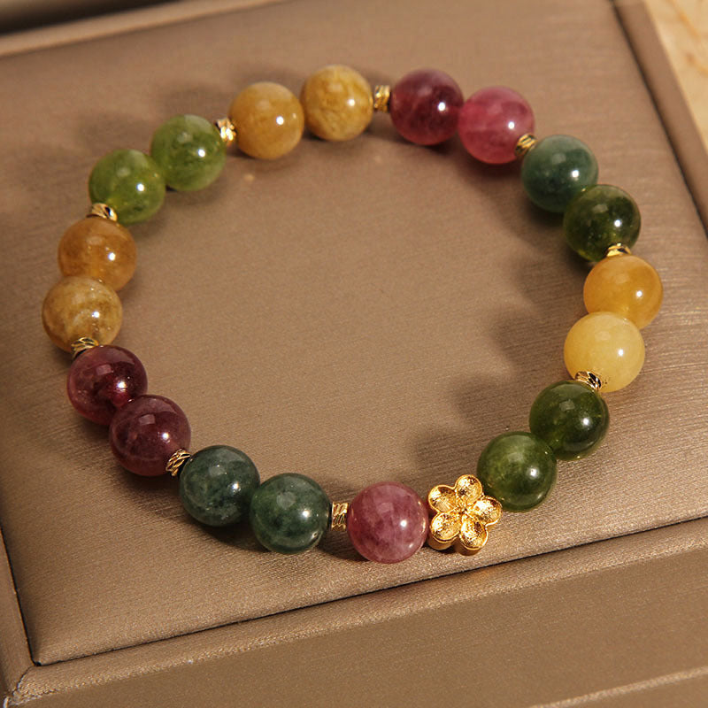 Natural Colorful Tourmaline Golden Flower Positive Bracelet
