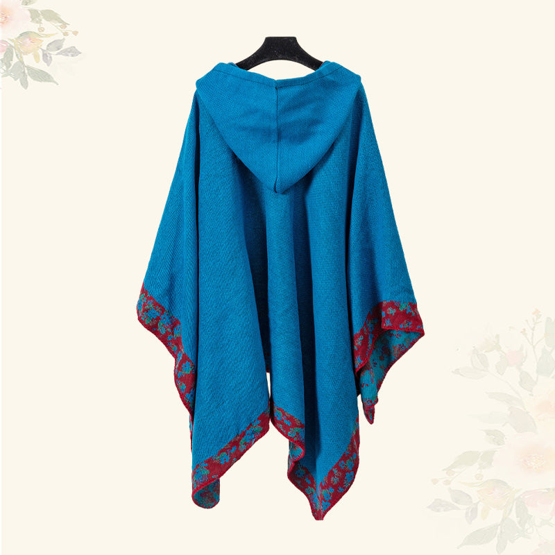 Tibetan Shawl Border Small Floral Flower Hooded Cloak Winter Cozy Travel Scarf Wrap