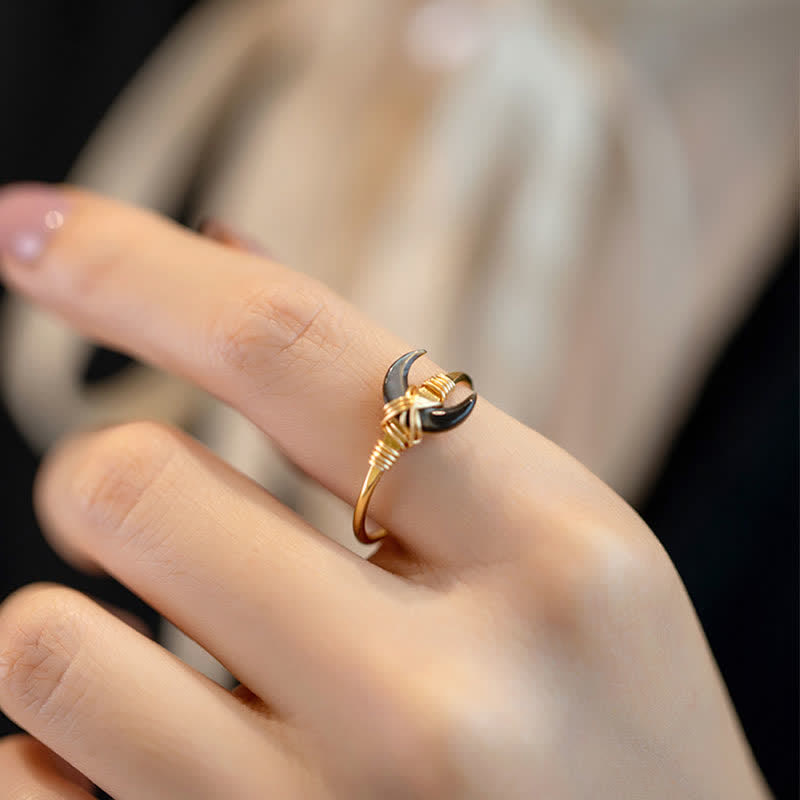 Natural Tridacna Stone Moon 14K Gold Blessing Ring