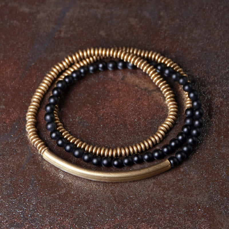 Tibetan Various Agate Stone Copper Protection Triple Wrap Bracelet