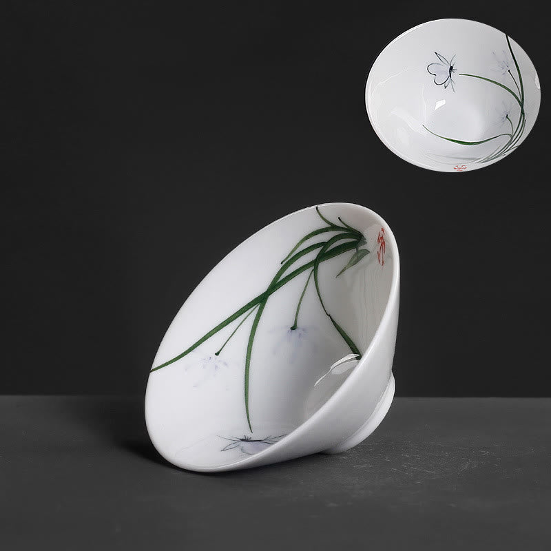 Vintage Plum Orchid Bamboo Chrysanthemum Lotus Koi Fish Ceramic Teacup Kung Fu Tea Cups