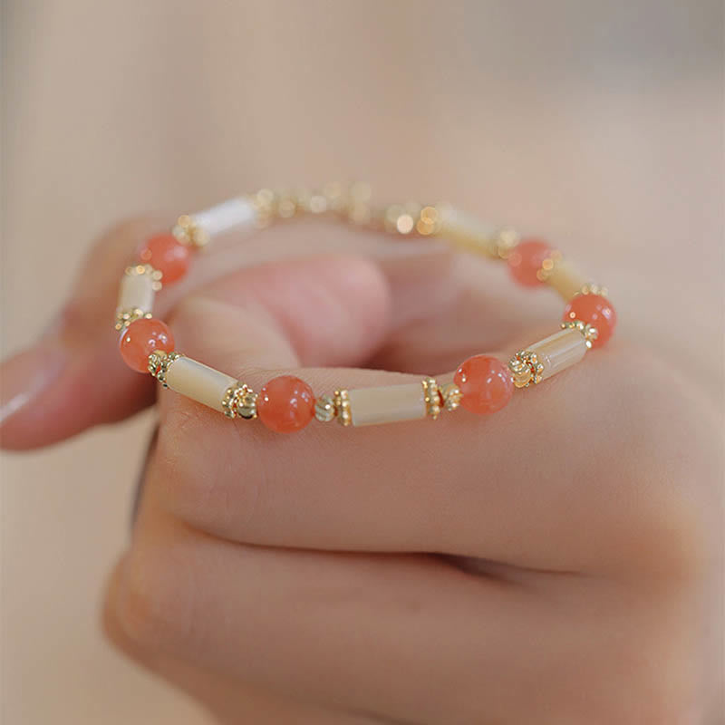 Tridacna Stone Red Agate Hetian Jade Blessing Bracelet