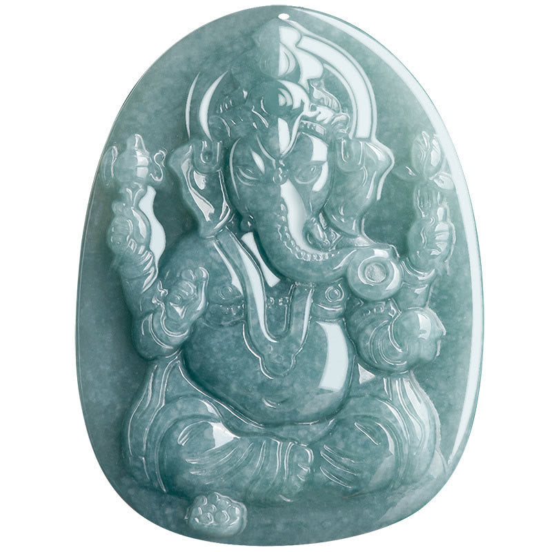 Natural Jade Ganesh Ganpati Elephant Protection Amulet Necklace Pendant