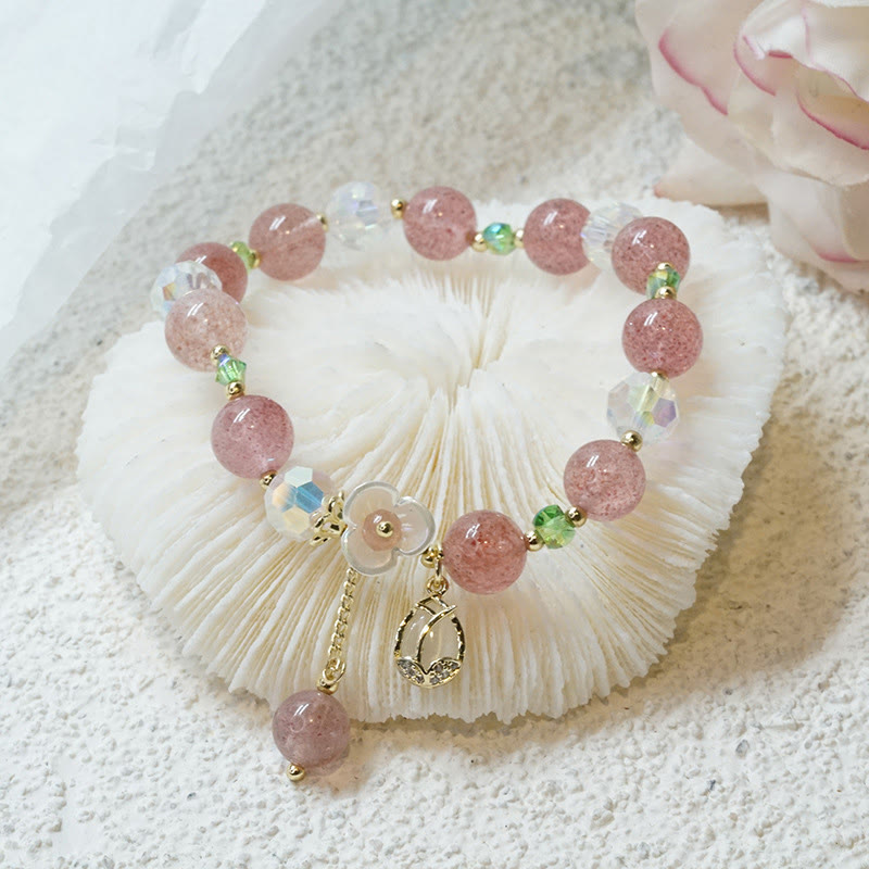 Natural Clear Quartz and Floral Gemstone Bracelet for Emotional Clarity