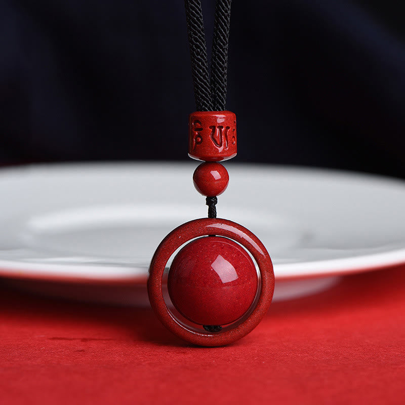 Cinnabar Om Mani Padme Hum PiXiu Blessing Lucky Bead Necklace Pendant