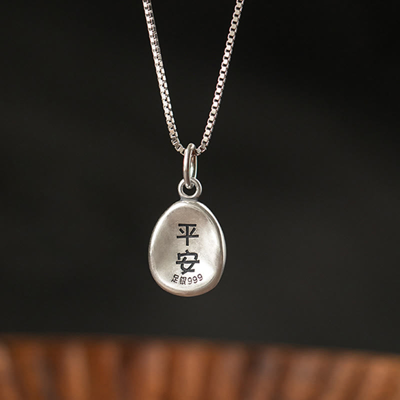 999 Sterling Silver Peace And Joy Fu Character Luck Fortune 925 Sterling Silver Chain Necklace Pendant