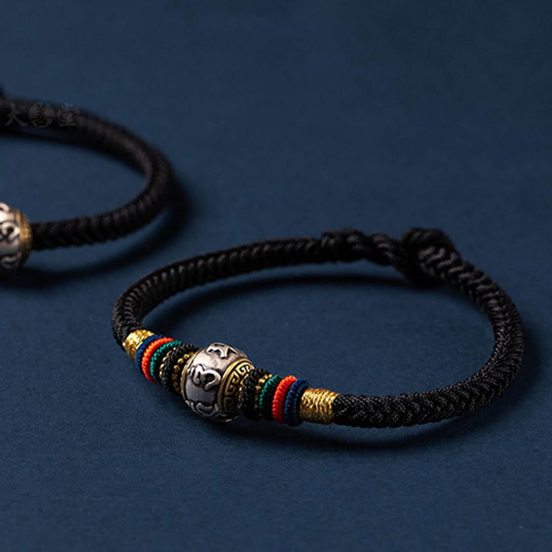 925 Sterling Silver Tibet Handmade Om Mani Padme Hum Luck Protection King Kong Knot Braided Bracelet