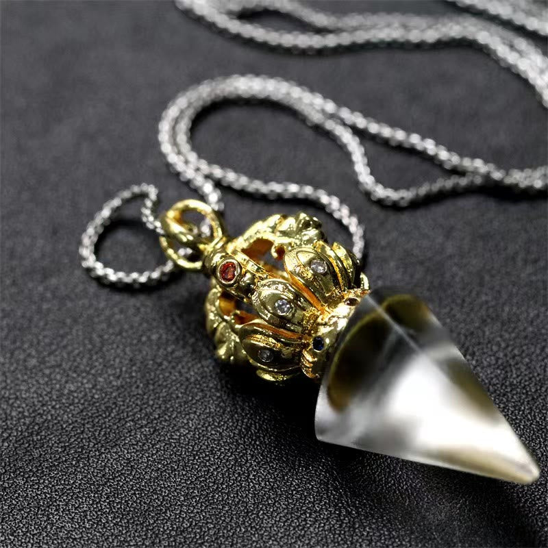 Tibetan Dorje Vajra 4 Prong Lotus Liuli Crystal Strength Necklace Pendant